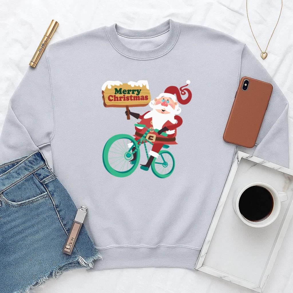 Santa Claus Riding Bicycle Sweatshirt - Image 3