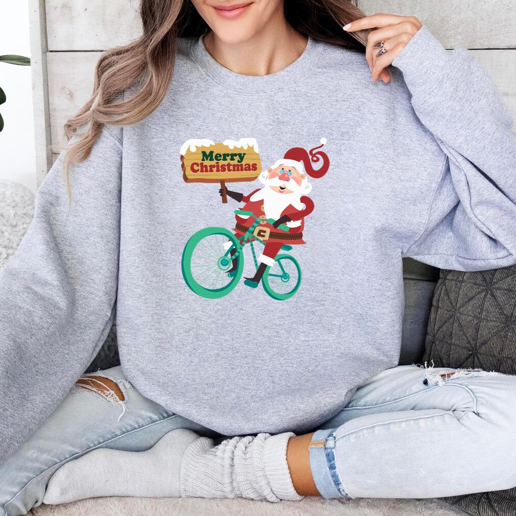 Santa Claus Riding Bicycle Sweatshirt - Image 2