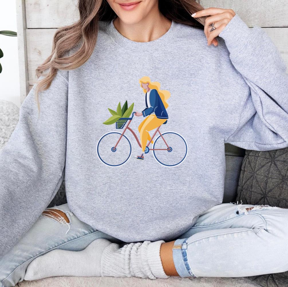 Woman Riding A Bike Flat Design Sweatshirt - Image 2