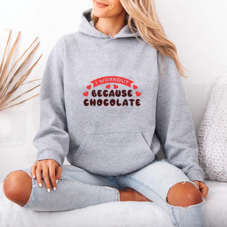 Workout Because Chocolate Phrase Hoodie - Image 4